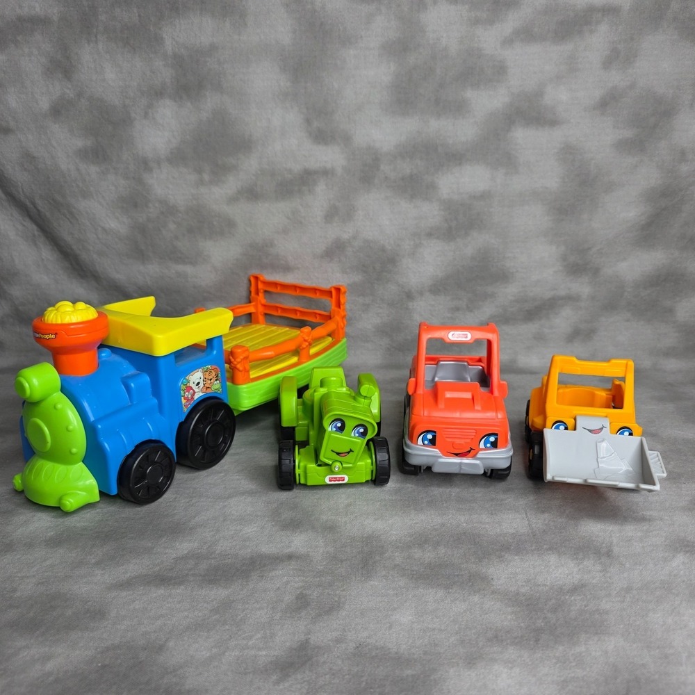 Fisher Price Little People Toy Trucks Zoo Train Tractor Cars LOT of 4
